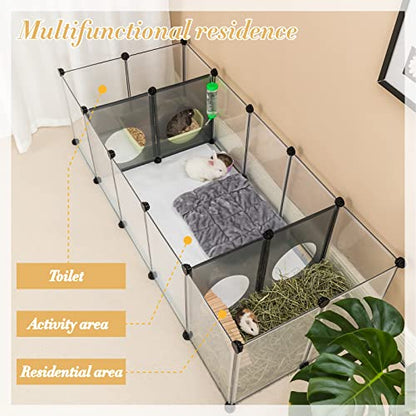 DINMO Rabbit Playpen, Guinea Pig Cages, Hamster Cages, Interesting Game Holes Design for Small Animal, Bunny, Ferret, Hedgehog, DIY, Expanded, Portable, Exercise Fence, 61.4 x 25.4 x 16.4 inches - style: Plastic-18 panels