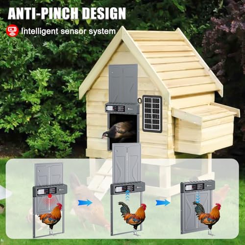 Automatic Chicken Coop Door Solar Powered with Timer, Remote Control, Anti-Pitch Aluminum Alloy Auto House Door for Chicken, Duck, Poultry, Weatherproof, Blue - color: Blue