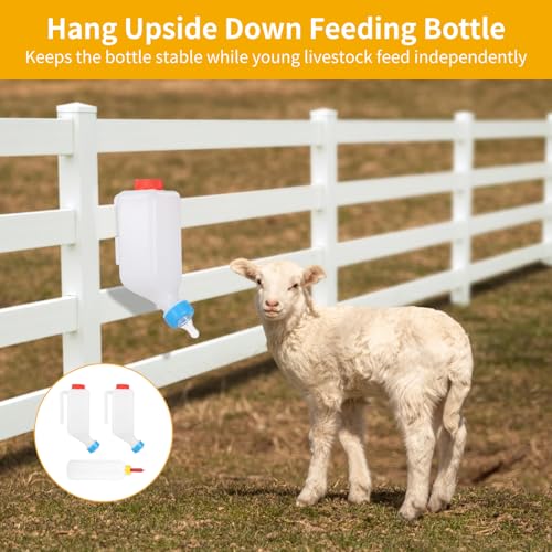 3-Pack Lamb Feeding Bottles, Hanging Goat Milk Feeder 27Oz Plus 17Oz Handheld Feeder, Silicone Pacifier, Upside-Down Bottle With Scale For Goat, Lamb, Fawn, Piglet, Kitten, Puppy