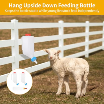 3-Pack Lamb Feeding Bottles, Hanging Goat Milk Feeder 27Oz Plus 17Oz Handheld Feeder, Silicone Pacifier, Upside-Down Bottle With Scale For Goat, Lamb, Fawn, Piglet, Kitten, Puppy