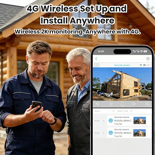 No WiFi Security Camera, 4G LTE Cellular Security Camera Battery Powered with SIM Card & Memory Card, 2K Color Night Vision, Motion Detection, 2-Way Talk, Solar Camera Outdoor Wireless