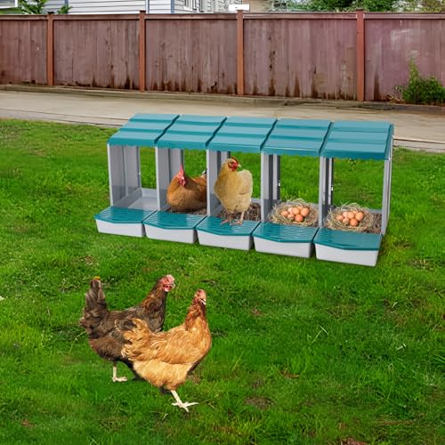 Chicken Nesting Boxes, 5 Compartment Nesting Boxes for Laying Eggs, Roll Away Nesting Box Egg Collection Tray, Wall Mount Poultry Roll Away Chicken Laying Boxes (Green) - color: 5 Compartment Nesting Boxes (Green)