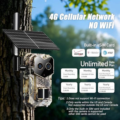 2025 Upgraded 4G Cellular Trail Camera with GPS,Dual Lens Game Camera with Night Vision, Trail Camera with Night Vision Motion Activated Waterproof, Wildlife Camera, SolarTrail Cam with Esim Card - color: A10