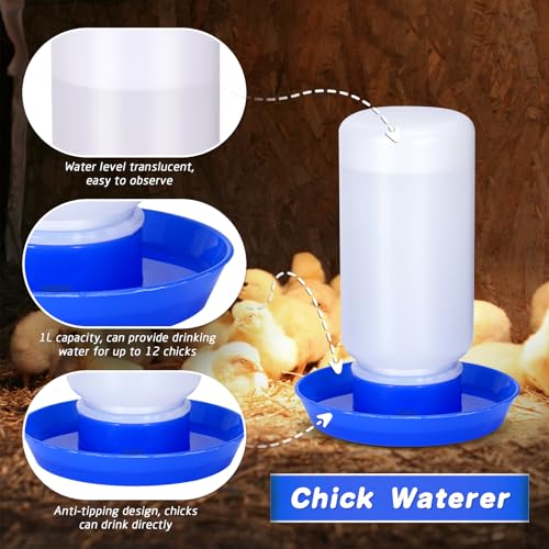 Chick Feeder and Waterer Kit, 2-in-1 Chick Starter Set, 0.3Gal Chicken Feeder and Waterer Set, Baby Chick Starter Kit for Poultry (Blue, 1L) - color: Blue