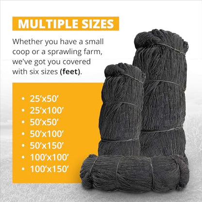 Stromberg’s 2” Mesh Heavy Duty Knotted Aviary Netting, UV Resistant Polyethylene Fiber for Game Birds, Pheasants & Poultry, 85 Lbs Break Strength Durable Against Weather and Predators, Size 25' x 100' - style: 2" Netting - 25' x 100'