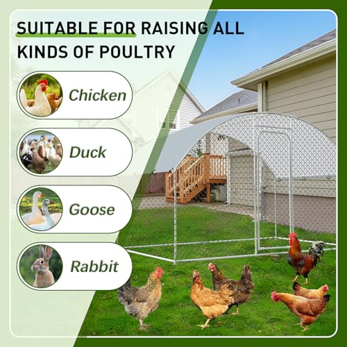 Chicken Coop Large Metal Chicken Run for 6/10 Chickens Poultry Cage with Waterproof Cover for Duck Walk-in Chicken Pen for Yard 9.8'W x 4.9'L x 6.4'H - size: 117.6"L x 59.0"W x 76.8"H