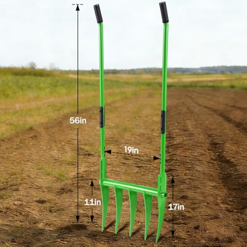 5 Tines All Steel Broadfork, 56" Broad Fork Garden Tool Heavy-Duty Digging Pitchfork, Non-Slip Grips & Detachable Design for Gardening, Farm Cultivation, and Soil Loosenin