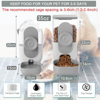 Lemtrflo Hanging Automatic Rabbit Feeder for Cage,Dog Cat Food and Water Dispenser,Rabbit Water Bottle Guinea Pig Food Bowl Set,Gravity Feeder for Cats Dogs (Gray) - color: Gray