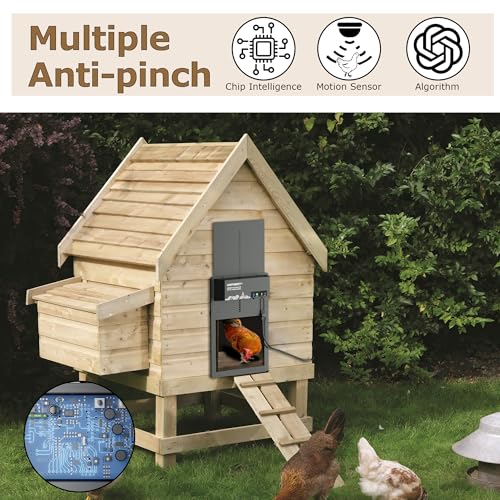 Automatic Chicken Coop Door - Programmable w/App, Battery/Solar Panel/Grid Operated, Motion Sensor for Anti-Pinch, Aluminum Door, Plug&Play Electric Chicken Door, 1-Year Warranty