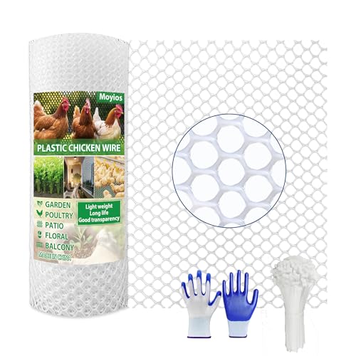 White Plastic Chicken Wire mesh 15.7IN x 33FT,Plastic Chicken Wire Fencing,Poultry Netting,Plastic mesh for Garden,Balcony Fence,Chicken Wire Frame for Crafts, Floral Mesh.with 100 Ties - color: 33ft White