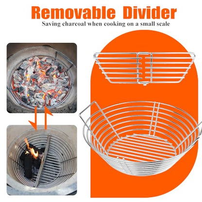 The Accessories for Big Green Egg, Ash Charcoal Basket for Large BGE, Parts for Big Green Egg, Stainless Steel Grill Ash Baskets for The Large(L) BGE and Kamado the Joe Classic(with Divider)
