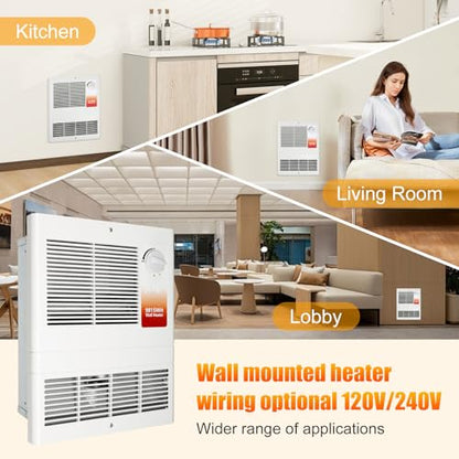 9815WH Large Capacity electric wall heater with Thermostat for Bedroom, Living Rooms, etc., Wall Heater 1500 Watt, 120/240 Volt, White