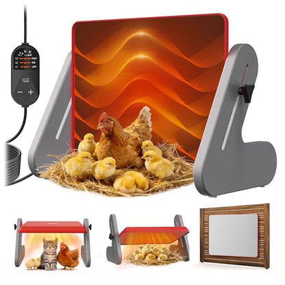 PETTEN Chicken Coop Heater for Winter, Safe Chick Heat Plate ETL Certified, Height and Angle Adjustable Energy-Saving Chick Brooder, 3 Temp Wired Remote/Stand/Wall Mounted, Easy to Install(11-14inch) - size: 11*14.4inch