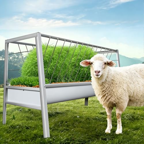59 Inch Livestock Feeder 77 Gallon Capacity, Heavy Duty Galvanized Steel Hay Feeder with Deep Grain Trough for Goats, Sheep and Horses, Barn or Pasture Use
