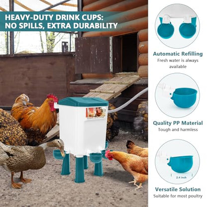 Lilyang Automatic Chicken Waterer| Float-Control Auto Waterer, Hanging/Standing Design, Connect to 3/4'' Faucet & Hose, Effortless Hydration Solution for Backyard Coop & Small Farm (Blue) - color: Blue