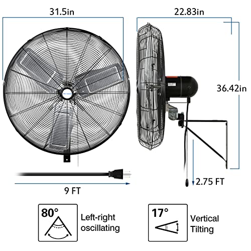 BILT HARD 9500 CFM 30 in. High Velocity Industrial Wall Fan, 3-Speed Wall Mount Oscillating Fan, Heavy Duty Air Circulator for Garage, Commercial, Warehouse, Factory, Workshops and Jobsites, 2 Pack - size: 30 in.