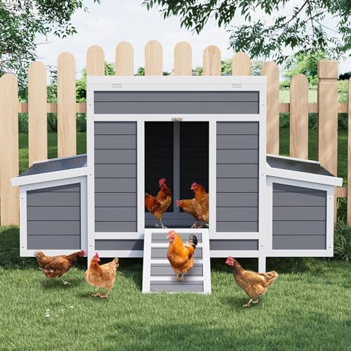 GarveeLife Wooden Chicken Coop, 55" Large Wooden Chicken House with 6 Nesting Boxes, Outdoor Chicken Cage for Outdoor Farm Yard