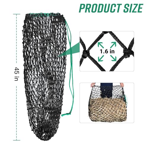 Square Bale Hay Nets for Horses, Premium PE Slow Feed Net with 1.6" Hole, Suitable for 36x18x18 to 45x25x17 Inches Hay Bales, Drawstring Closure for Easy Loading