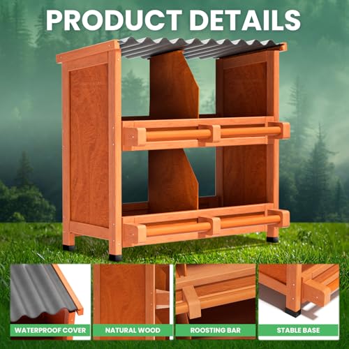 2-Tier Chicken Nesting Box, 4 Compartment Wooden Nesting Box for Chickens with Waterproof Roof, Non-Slip Stable Base, Heavy Duty Chicken Laying Boxes for Hens, Duck, Poultry, Bird, Orange - size: 28.2"L x 12.6"W x 29.8"H