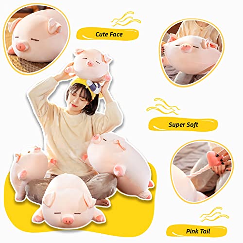 Pig Stuffed Animal Plush Pillow - 15.7'' Cute Kawaii Pink Pig Hugging Pillow, Soft Cuddle Plush Toy, Adorable Birthday Gift for Girls and Girlfriend (Round Eyes, 15.7in) - color: Round Eyes