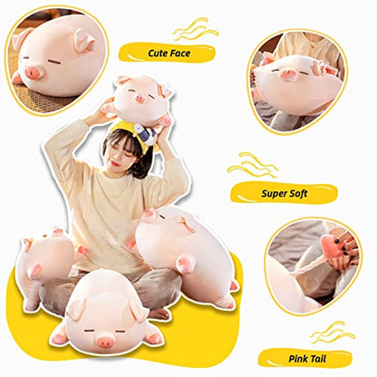 Pig Stuffed Animal Plush Pillow - 15.7'' Cute Kawaii Pink Pig Hugging Pillow, Soft Cuddle Plush Toy, Adorable Birthday Gift for Girls and Girlfriend (Round Eyes, 15.7in) - color: Round Eyes
