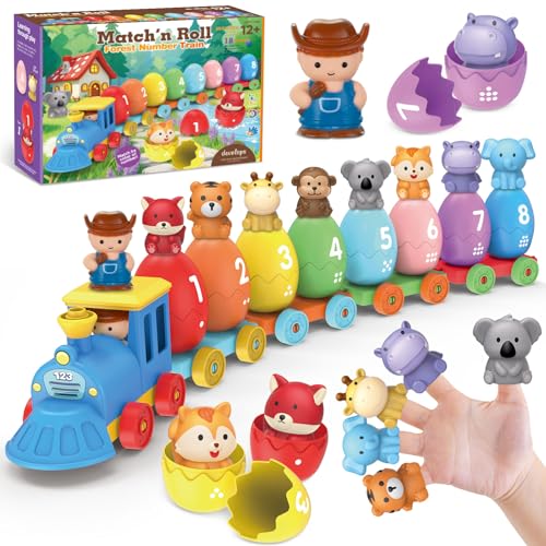 Grarain Toddler Train Toy Set with Farm Animal Finger Puppets & Eggs, Montessori Educational Color Number Sorting Matching Learning Toys for Kids Boys Girls 1-3 Year Old, Fine Motor Gifts - style: Toy Train Eggs