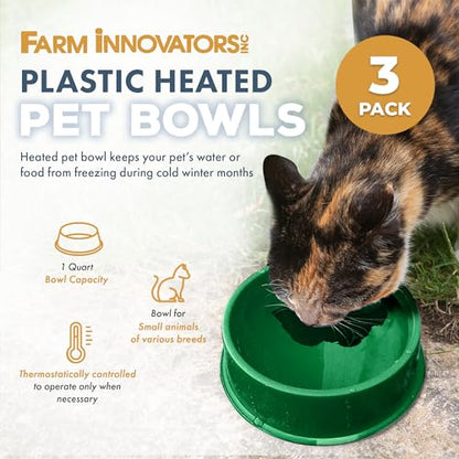 Farm Innovators QT-1 1 Quart Electric Heated Pet Water Bowl with Thermostatic Control and Anti Chew Cord Protector, 25 Watt, Green (2 Pack) - size: 1 Qt