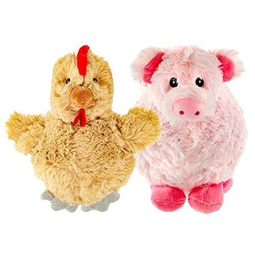 Giftable World 7.5 Inch Plush Pet Toy Bunny with 5 Inch Squeaky Bouncy Ball and Crinkle Ears (7" Chester Chic & Pebbles Piglet) - color: Chester Chic & Pebbles Piglet