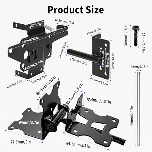 K Kasonic Self Closing Gate Hinges and Latch Kits, Heavy Duty Door Hinges Hardware Kit for Vinyl/PVC/Wooden Fence Gates, 90 Degree Adjustable, Fits 3/4" to 1" Gap with Adjuster Tool and Screws