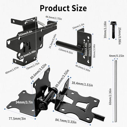 K Kasonic Self Closing Gate Hinges and Latch Kits, Heavy Duty Door Hinges Hardware Kit for Vinyl/PVC/Wooden Fence Gates, 90 Degree Adjustable, Fits 3/4" to 1" Gap with Adjuster Tool and Screws