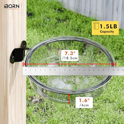 iBorn Wall Mounted Water Tray, Bird Bath for Outside, 7.3”Wildbird Water Bowl PC Plastic, Installed on Post, Wooden Fences, Trees and Walls, Clear, Pack of 1 - size: Water Tray, Pack of 1