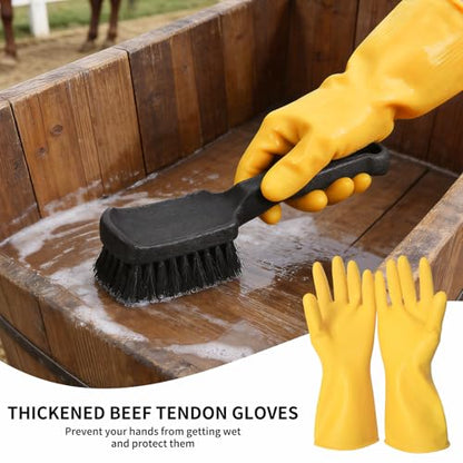 2Pcs Horse Bucket Brush Trough Scrub Water Trough Scrubber with Gloves Durable Plastic Utility Brush Heavy-Duty Non-Slip Handle Cleaning Scrub for Livestock Farm
