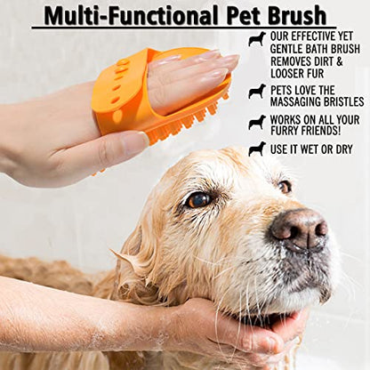 Dog Grooming Brush, Pet Shampoo Bath Brush Shedding Soothing Massage Rubber Comb with Adjustable Ring Handle for Long Short Haired Dogs and Cats 2pcs - color: Gray & Orange