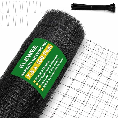 KLEWEE Bird Netting, 7.5 x 100 FT Heavy Garden Netting Deer Netting for Protect Fruit Trees, Plants and Vegetables Against Birds, Deer, Squirrels and Other Animals - size: 7.5 x 100 FT