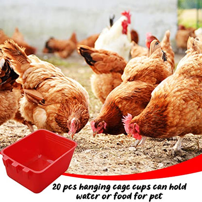 20 Pcs Chicken Coop Feeder Water Cup,16 oz Cage Cups Chicken Feeder Waterer, Cage Cups Birds Hanging Feeders, Chicken Feeder Water Bowl for Parakeet Poultry Pigeon Bunny Wire Cage (Red) - color: Red, size: 16oz