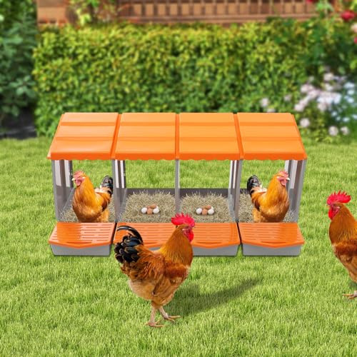 Chicken Nesting Boxes, 4 Compartment Nesting Boxes for Laying Eggs, Roll Away Nesting Box Egg Collection Tray, Wall Mount Poultry Roll Away Chicken Laying Boxes (Orange) - color: 4 Compartment Nesting Boxes (Orange)