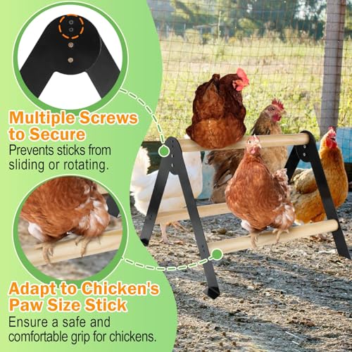 18.1" Lx18.9 Wx13.8 H Large Metal Stable Chicken Perch - Wooden Chicken Roosting Bars, Easy to Assemble & Clean Stand Ladder Fun Toys for Coop Accessories