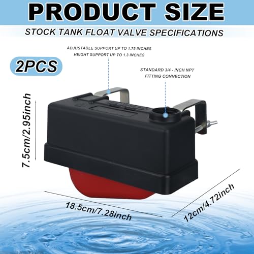 2pcs Stock Water Tank Float Valve, Automatic Water Trough Float Valve Level Control for Autofill Livestock Waterer Pond Pools Hydroponics Aquarium