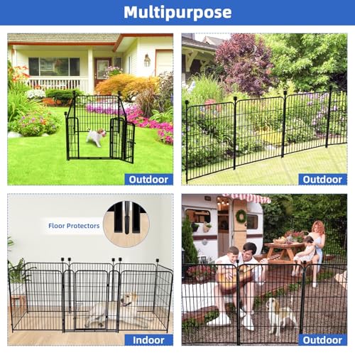 ADAVIN Tall Garden Fence with Gate,40 in(H) 4 Panels Animal Barrier Fence, Black Heavy Duty Iron Metal Fencing Border, Indoor or Outdoor Dog Playpen, No Dig RV Fencing for Yard. Total 8.9 FT(L) - size: 4panels-40in(H)×8.9ft(L)