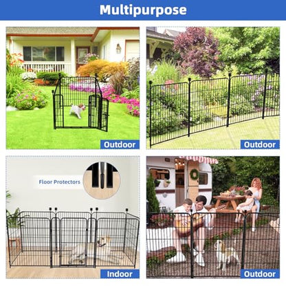 ADAVIN Tall Garden Fence with Low Threshold Door,54 in(H) 4 Panels Total 8.8 Ft(L) Fencing for Dogs, Garden Fence Animal Barrier, Black Iron Metal Heavy Duty Dog Fence Outdoor for Yard - size: 4panels-54in(H)x8.8ft(L)