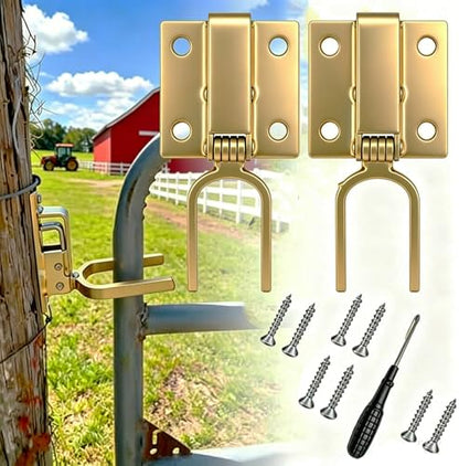 Instant Locking Gate Latch Heavy-Duty One-Hand Gate Latch with Screwdriver and 4 Screws for Farm, Ranch & Backyard Door, Automatic Spring Lock, Rust-Resistant Steel, Easy Install (New Model 2 Pcs) - color: New model 2 Pcs