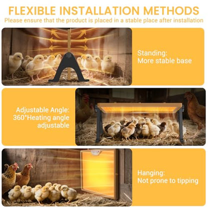 Chicken Coop Heater Brooder Plate, 180W Dual-Heating Chicken Heater Built-in Thermostat | Cycle Mode | Light, Remote Control Chick Heater for Coop, Adjustable Chicken Warmer for Poultry, UL-Compliant - color: Brown