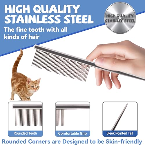 Grooming Pet Comb Rat Tail Dematting Cat and Dog Comb，Rounded Ends Design for Safe Tangle Removal, Hairstyling, Massage，Loose Hair Removal，Prevent Irritation，Fluffing Paws,Face,Tail,Remove Tear Stain - color: Silver