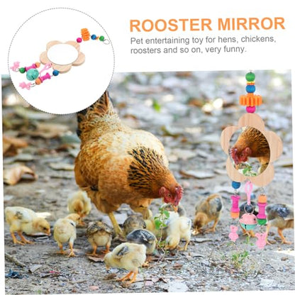 ibasenice Wooden Hanging Mirror Toy Bells for Chickens Engaging Pet Hen Activity and Playtime Fun Poultry Enrichment for and Chicken Cages