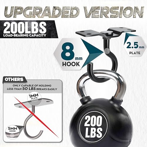 [UPGRADED] 4Pcs 200LBS Rotatable Ceiling Hooks with 4 Screw Points Base, Wall Mount Metal Hanger Black Ceiling Hook for Hanging Plant, Bird Feeder, Lights, Bed Canopy, Wind Chime, Indoor Outdoor Decor - style: 4PCS