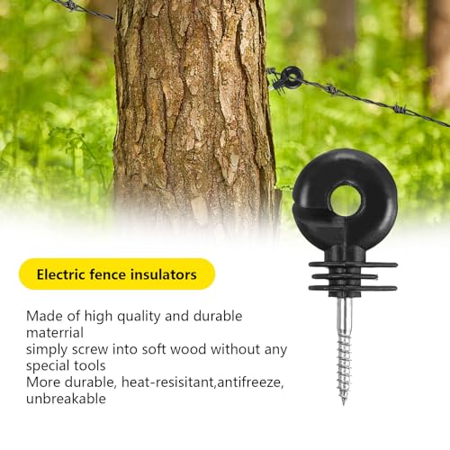 302 Pcs Black Electric Fence Insulator Tool Include 2 Pcs Insulator Socket Tool Screw in Fence Ring Post Wood Post Insulator Electric Fence Insulator Ring with Insulator Socket Tool for Animal Fence