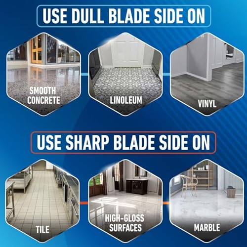 Unger Professional Long Handle Floor Scraper Tool with 4ft (48”) Handle, Reversible Blade Tool for Cleaning Concrete, Linoleum Flooring, Vinyl, Tile, High-Gloss, Marble