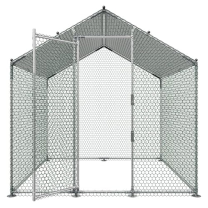 VEVOR Metal Chicken Coop, 6.56x6.56x6.56ft Large Walk-in Chicken Runs with Cover, Spire Roof Hen House Enclosure with Security Lock, Outdoor Duck Rabbit Cage Poultry Pen for Backyard, Farm, Yard - size: 78.7"L x 78.7"W x 78.7"H