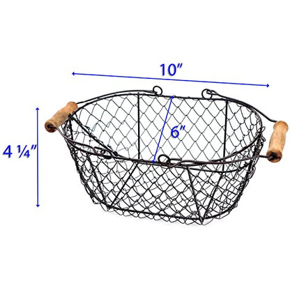 10" Oval Wire Basket with Wooden Handles - Vintage Style - By Trademark Innovations (Set of 3)