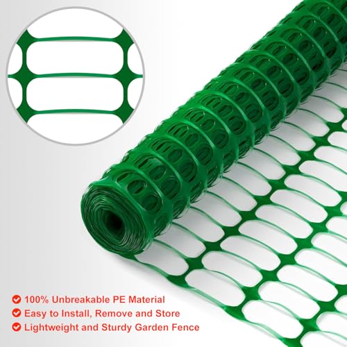 2 Rolls x 100' Feet/Roll - Plastic Garden Fence Roll, Pets Animals Barrier Fence Set, 48" Inch Steel Plant Stakes Posts and Zip Ties Included, Customizable Size Cuttable Fencing